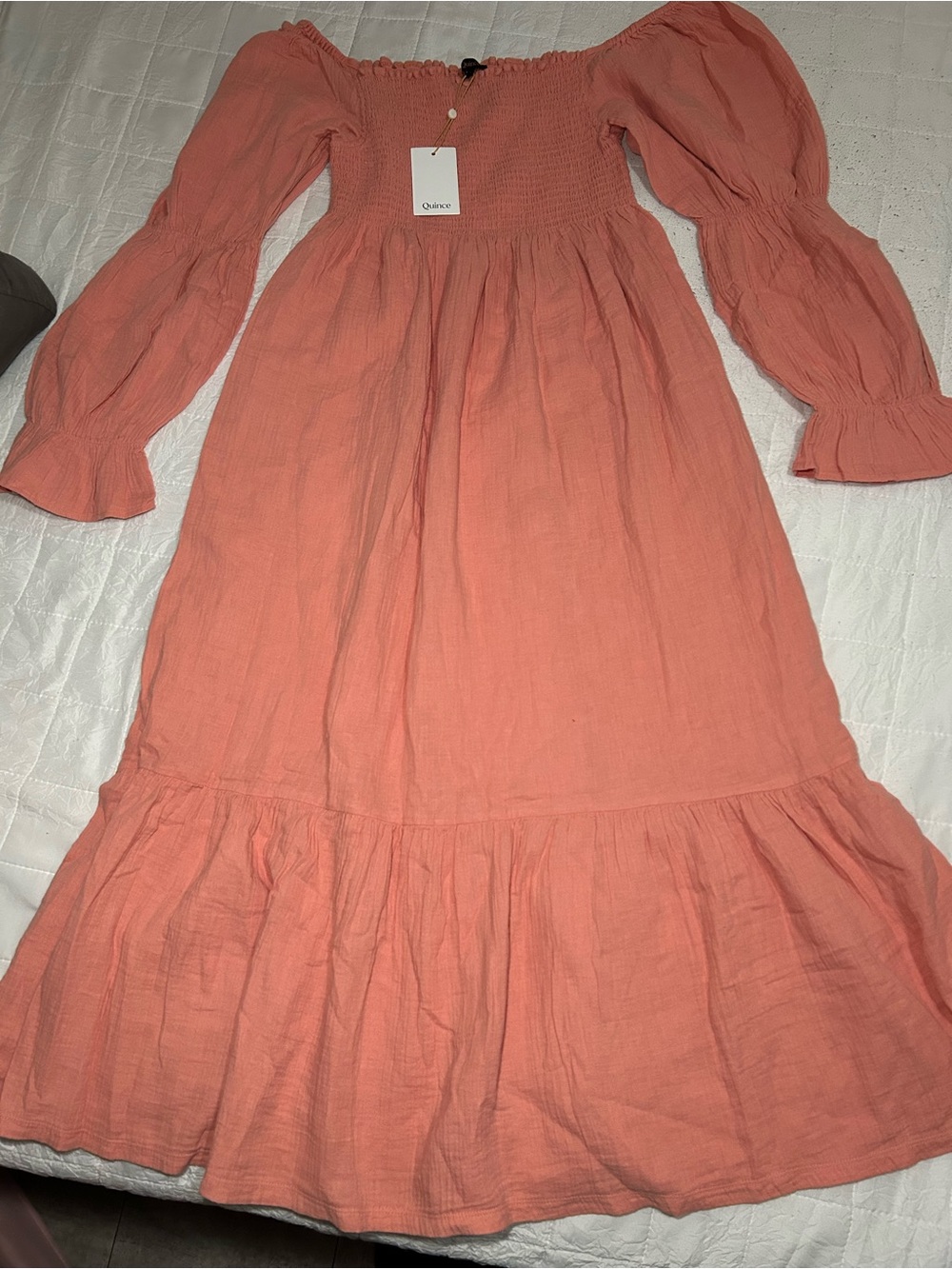 Maternity Quince Coral Off-Shoulder Maxi Dress with Ruffle Hem